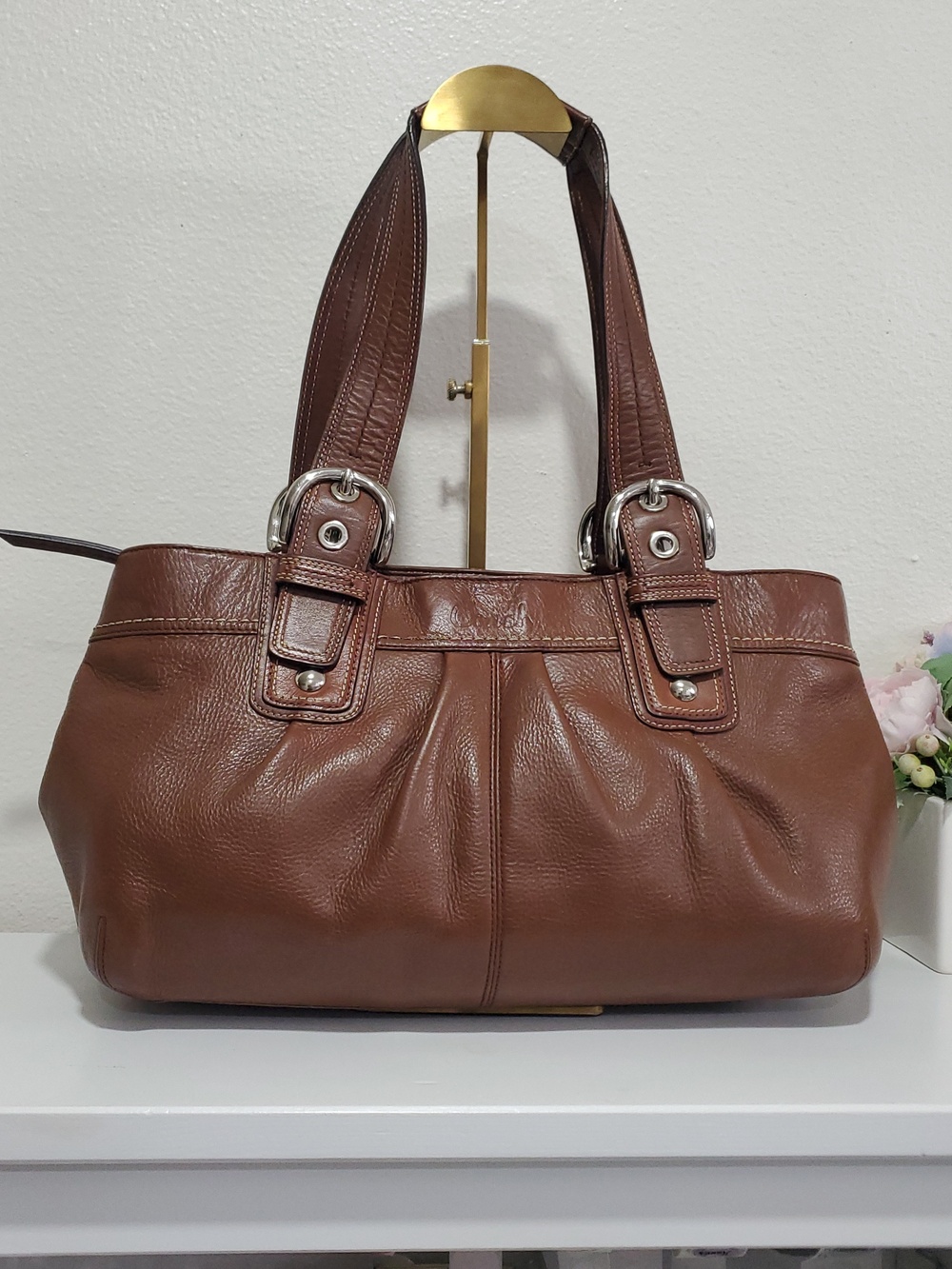 Coach Soho Hampton Pleated Brown Leather Satchel Shoulder Bag 🤎